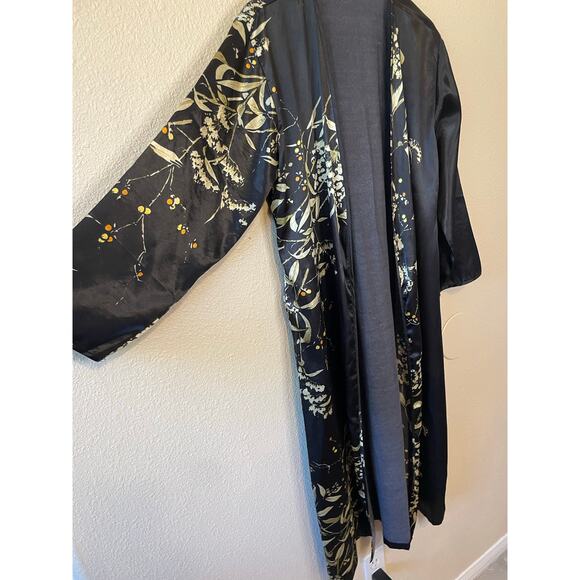 Whimsy Goth Boho Black Silky Floral Long Sleeve Bath Robe & Slip Mini Dress Sm - Picture 13 of 16